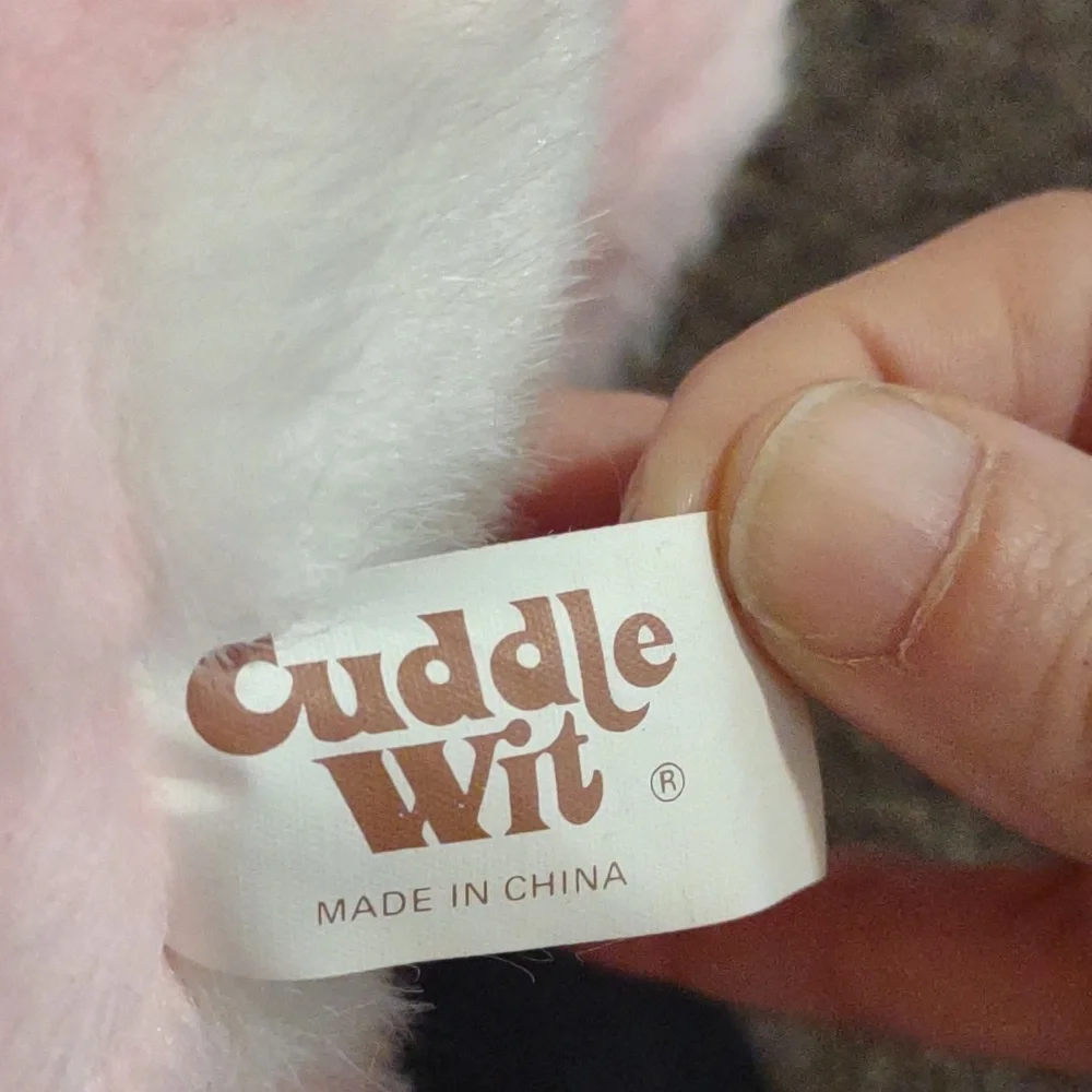 Vintage Cuddle Wit‎ Pink bunny plush with floral bow tie 14 Inches